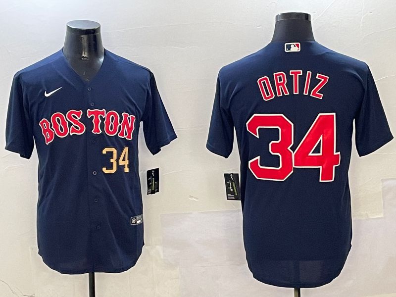Men Boston Red Sox #34 Ortiz Blue Game 2025 Nike MLB Jersey style 2